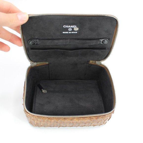 CHANEL Copper Python Snakeskin Jewelry Travel Tote Removable Pouch RARE NEW - Picture 8 of 12